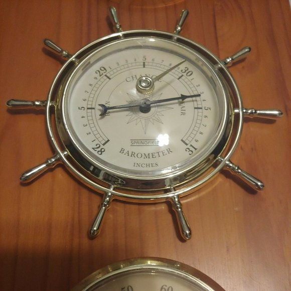 VTG Springfield Mariner Barometer Thermometer Hygrometer Wood Wall Station - Picture 3 of 9